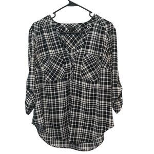 Torrid Black and White Plaid Blouse